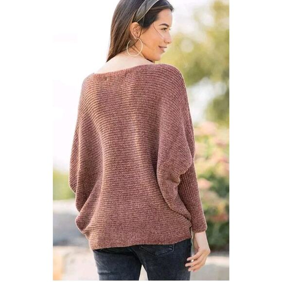 Hyfyv Chenille Wide Neck Dolman Sweater Sz S Browny Buckle Dolman Cozycore - Picture 2 of 9